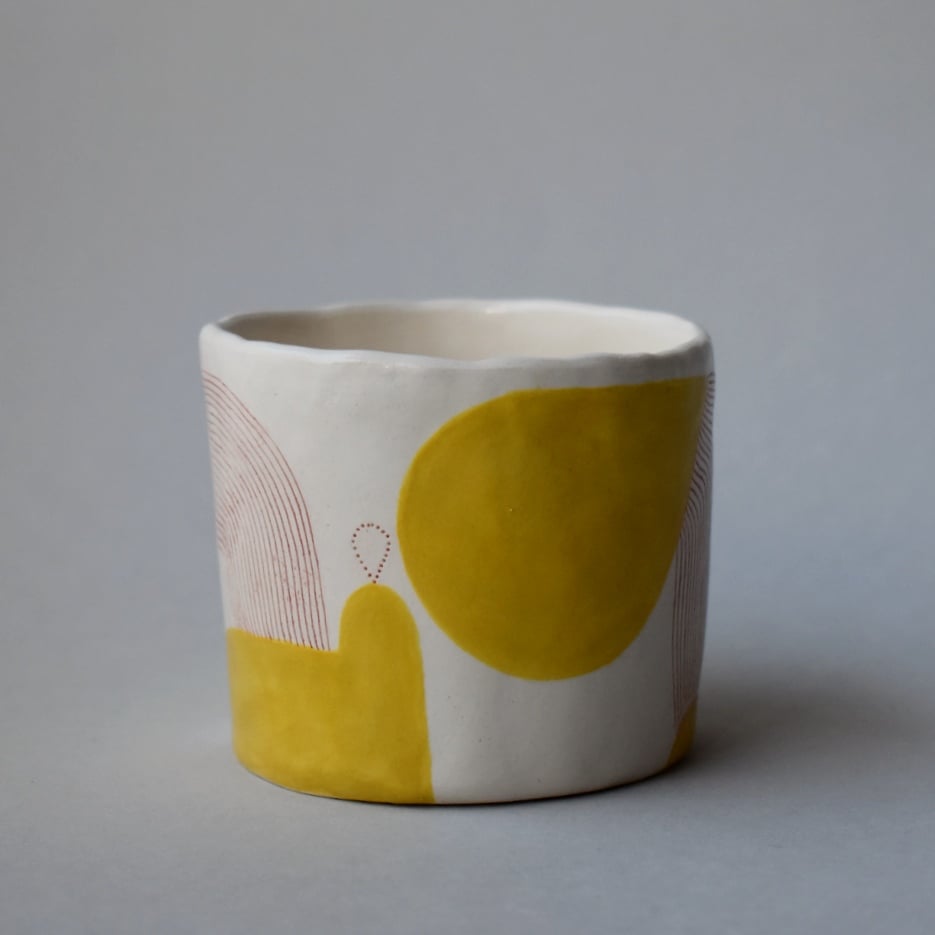 Image of Yellow Abstract Double Esspresso Cup