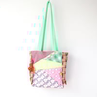 Image 2 of delia vintage double knit patchwork COURTNEYCOURTNEY vintage fabric tote bag mini charm totes