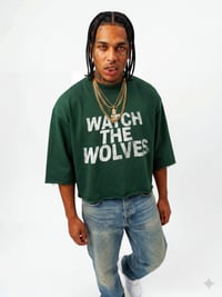 Image 2 of The "Evergreen" Boxy Crop | Forest Green & Distressed White