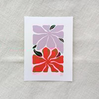 Image 1 of Linocut Print - 6x8 inches - Lilac and Purple Flowers