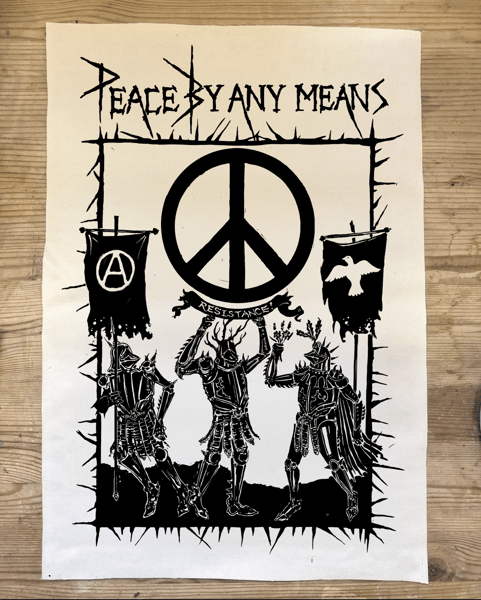 Image of 'Peace by any means' back patch PRE ORDER