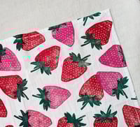 Image 1 of Strawberry Tea Towel - Block Printed - ~28x28 inches - Red and Pink