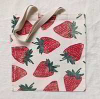 Image 2 of Strawberry Tote Bag - Block Printed - Organic Cotton Canvas