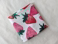 Image 3 of Strawberry Tea Towel - Block Printed - ~28x28 inches - Red and Pink