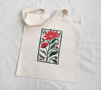 Image 2 of Block Printed Tote Bag - Organic Cotton Canvas - Red Flower