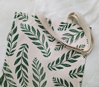 Image 2 of Block Printed Tote Bag - Organic Cotton Canvas - Green Ferns