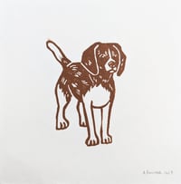 Image 4 of Linocut Print - Beagle - Brown - 5x5 inches