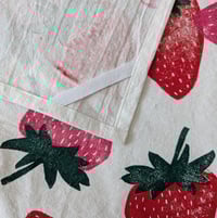 Image 5 of Strawberry Tea Towel - Block Printed - ~28x28 inches - Red and Pink