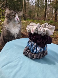 Image 2 of Pure Flax Linen Scrunchy Set-  Azure Meadow & Earth Tones