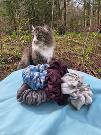 Image 1 of Pure Flax Linen Scrunchy Set-  Azure Meadow & Earth Tones
