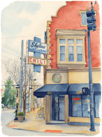Original Watercolor and Colored Pencil Skyline Chili Portrait