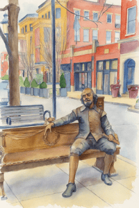 Original Watercolor Painting of Statue on Ludlow Ave. 