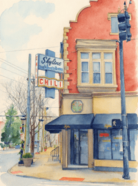 Print of Watercolor Painting of Skyline Chili