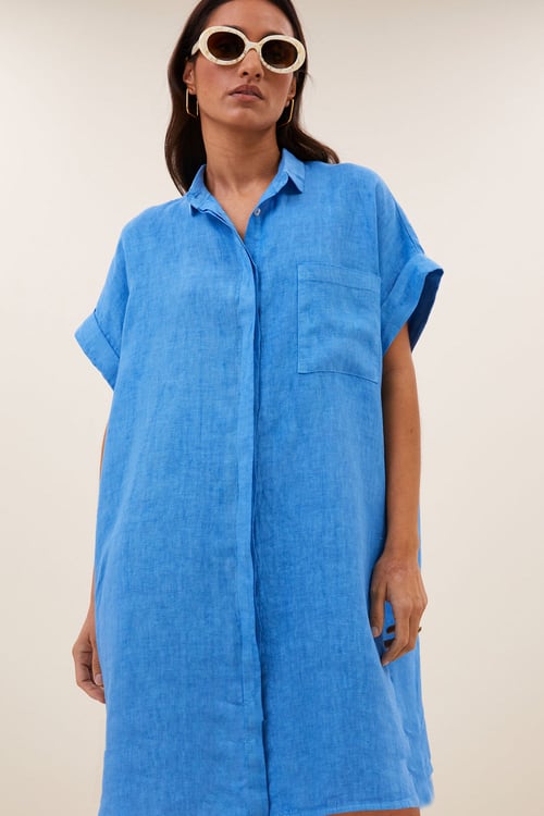 Image of 3-Vestido Hella Linen Regatta Blue