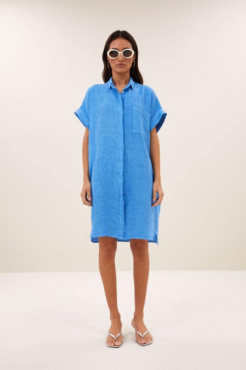 Image of 3-Vestido Hella Linen Regatta Blue