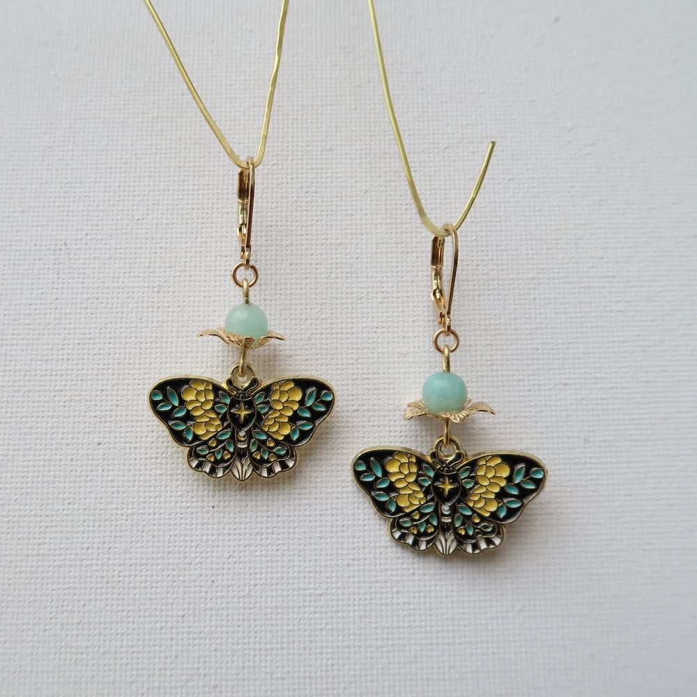 Image of Blue Amazonite Butterfly Earrings in Gold