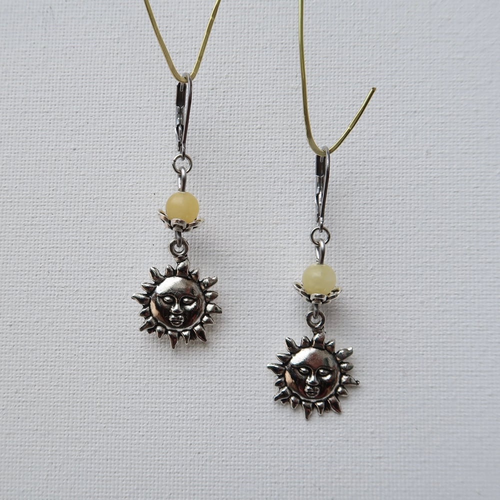Image of Yellow Jade Sun Face Earrings in Silver