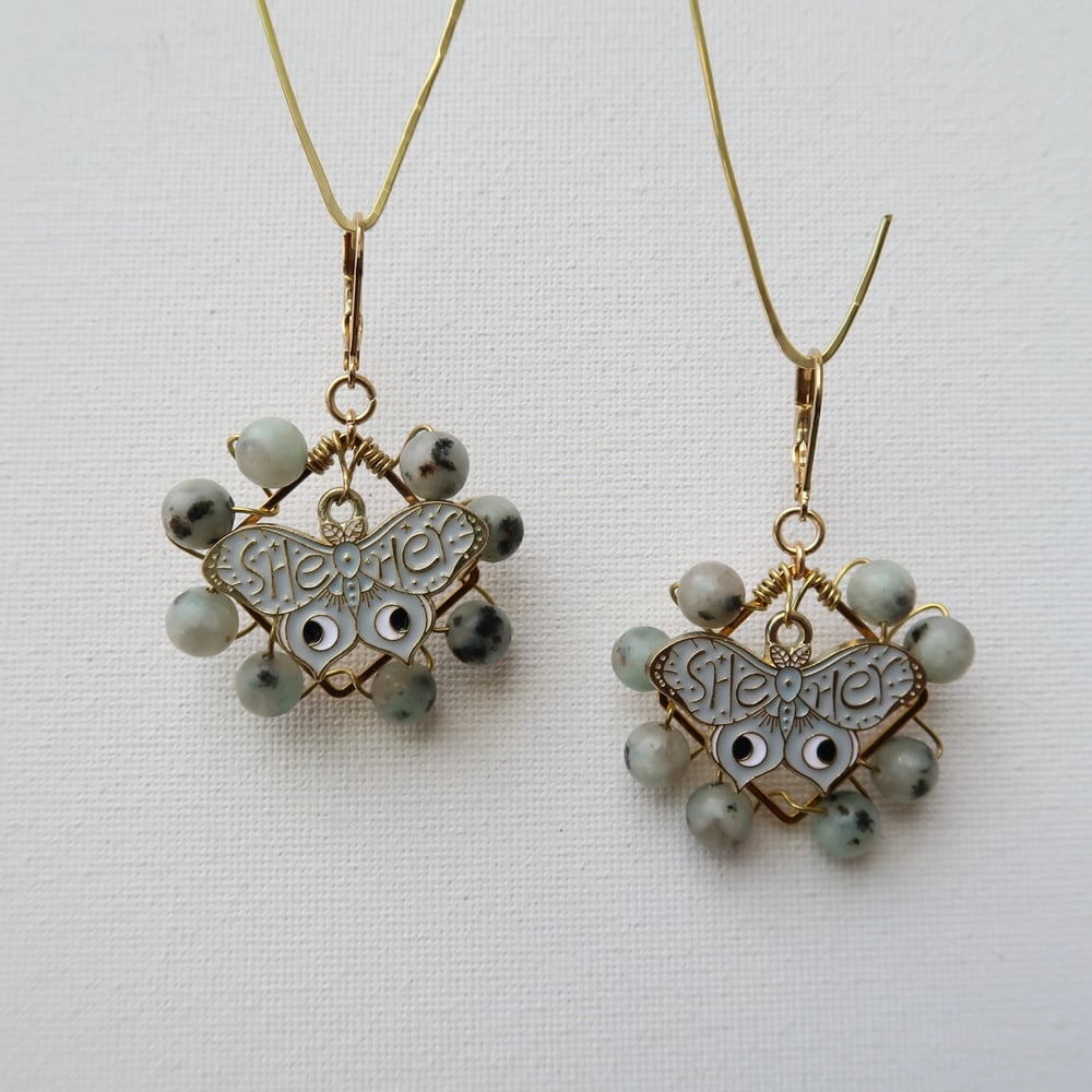 Image of She/Her Sesame Jasper Butterfly Earrings in Gold