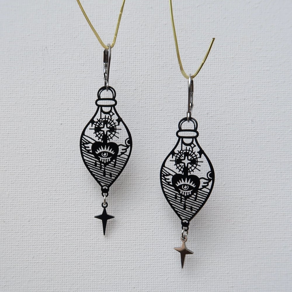 Image of Black Eye Lantern Earrings in Silver