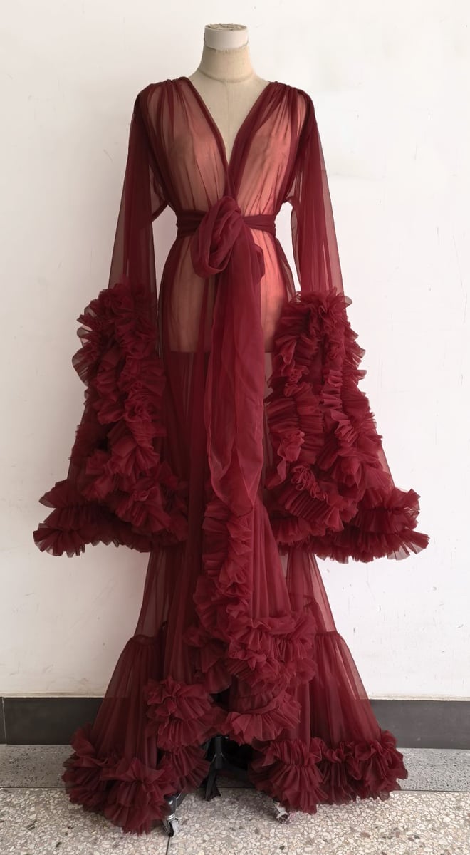 burgundy dress long Threadbare Women's Berry Red Soft Faux Fur Trim Dressing Gown