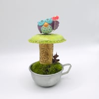 Vintage Work of Whimsy Purple owl on red mushroom