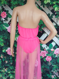 Image 3 of Womens three piece long  pink see through swimsuit skirt, size small one left.