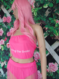 Image 5 of Womens three piece long  pink see through swimsuit skirt, size small one left.