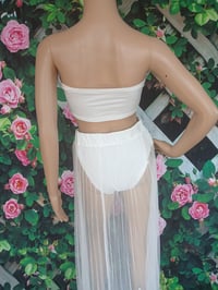 Image 3 of Womens  white three piece long see through swimsuit skirt, size large one left.