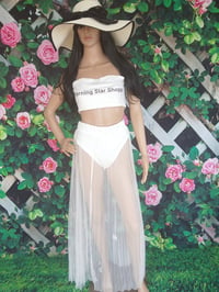Image 5 of Womens  white three piece long see through swimsuit skirt, size large one left.