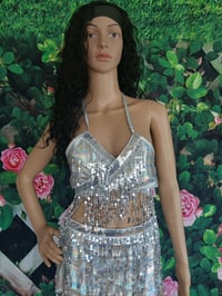 Image 5 of Women's three piece silver sparkle wrap around swimsuit. Two left in size medium, and Large.
