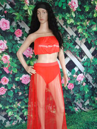 Image 1 of Women's red three piece see through swimsuit skirt size Medium one left.  