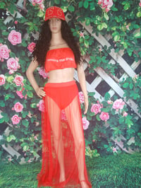 Image 2 of Women's red three piece see through swimsuit skirt size Medium one left.  