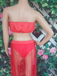 Image 3 of Women's red three piece see through swimsuit skirt size Medium one left.  