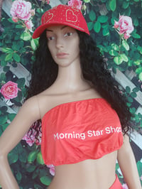 Image 4 of Women's red three piece see through swimsuit skirt size Medium one left.  