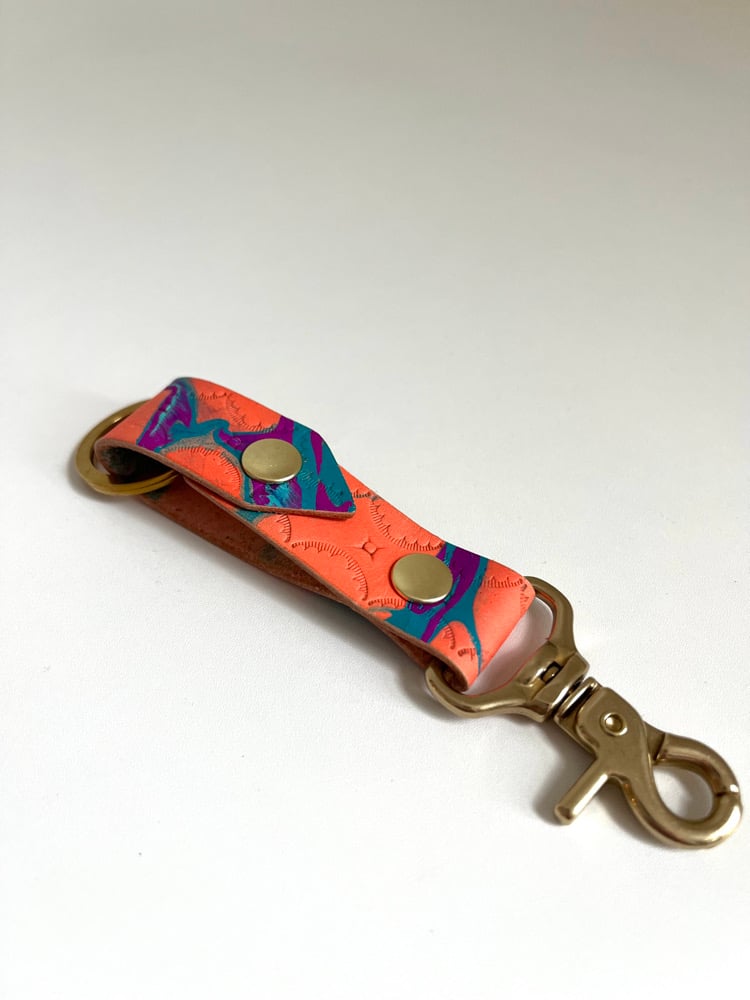 Image of Neon Orange Marbled Long Keychain 