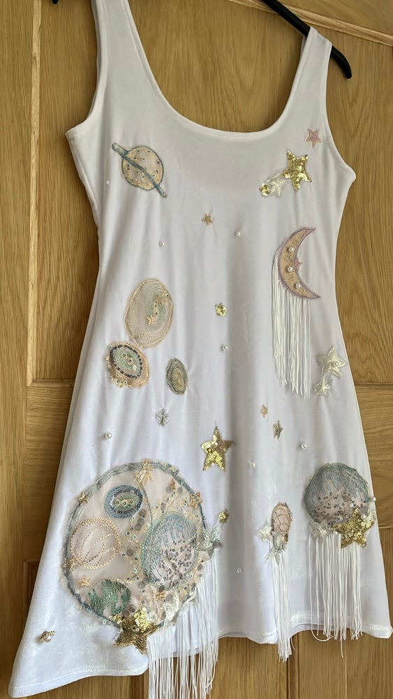 Celestial tassel White Velvet Dress 