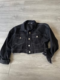 Image 1 of Large black crop denim jacket 