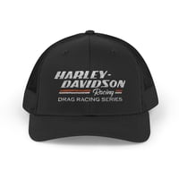 Image 1 of Vintage Harley Davidson Drag Racing Embroidered Trucker Hat Mesh Snapback Cap