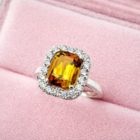 Image 6 of Yellow Chrome Tourmaline & Lab Diamond Halo Ring
