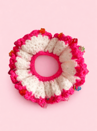 Gros chouchou blanc/rose & perles etoiles