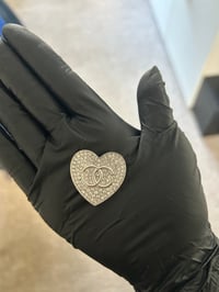 1 x CC Heart Silver Metal Diamanté Flat Back Charm