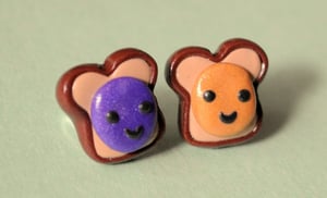 Image of Peanut Butter and Jelly Sandwich Smiley Faced Earring Studs