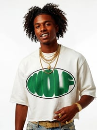 Image 2 of The "Light Portal" Heavyweight Crop | Bone White & Emerald Puff