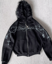 American Retro Rock Gothic Graphic Fur Sweatshirt Men's Y2K 