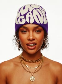 Image 3 of The "Royal" Jacquard Beanie | Electric Purple & Cream