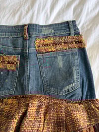 Image 4 of Vintage Y2K 2000s rare archival embellished denim ruffle skirt with floral appliqué 