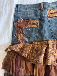 Image 5 of Vintage Y2K 2000s rare archival embellished denim ruffle skirt with floral appliqué 