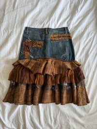 Image 6 of Vintage Y2K 2000s rare archival embellished denim ruffle skirt with floral appliqué 