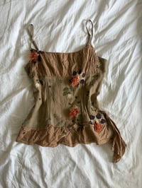 Image 1 of Vintage Y2K woodland fairy corset style cami with floral appliqué and beading 