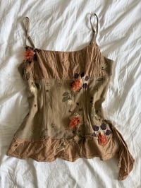 Image 6 of Vintage Y2K woodland fairy corset style cami with floral appliqué and beading 